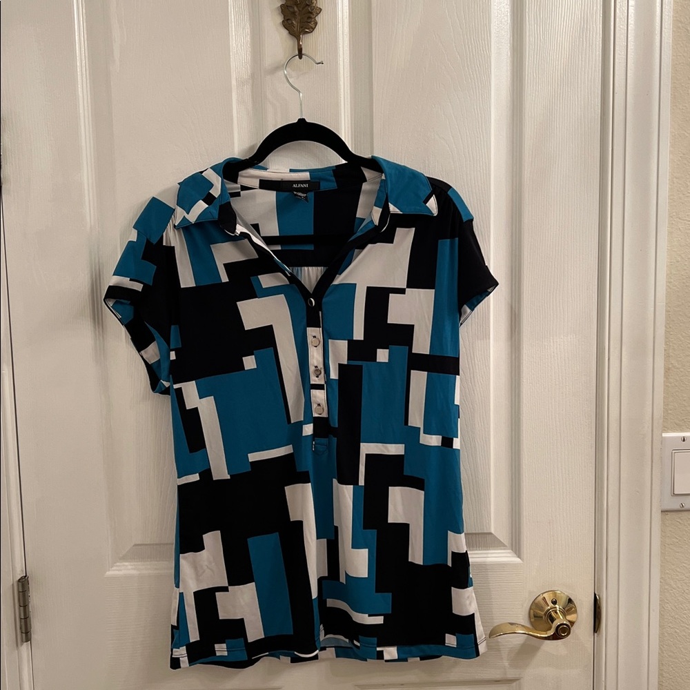 Alfani Abstract Blue and Black Polo Shirt